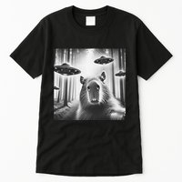Funny Graphic Novelty Capybara Selfie With Ufo Weird Silly Tall T-Shirt