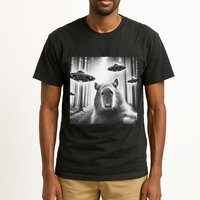 Funny Graphic Novelty Capybara Selfie With Ufo Weird Silly Tall T-Shirt