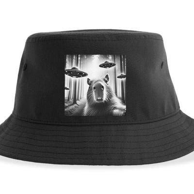 Funny Graphic Novelty Capybara Selfie With Ufo Weird Silly Sustainable Bucket Hat