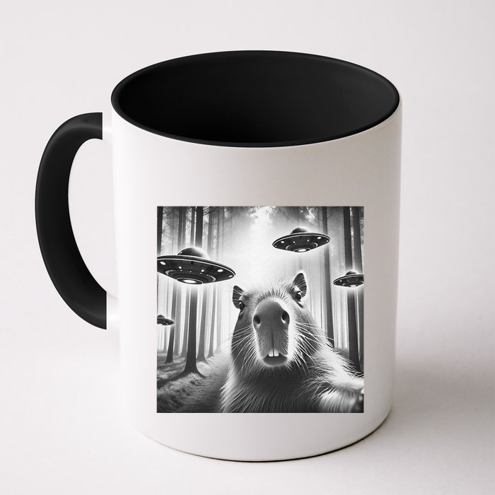 Funny Graphic Novelty Capybara Selfie With Ufo Weird Silly Mug