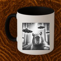 Funny Graphic Novelty Capybara Selfie With Ufo Weird Silly Mug