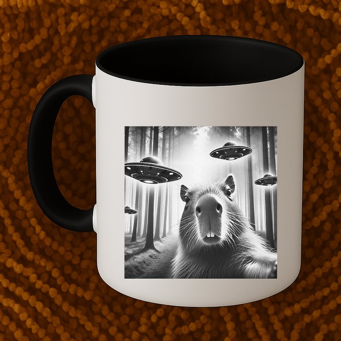 Funny Graphic Novelty Capybara Selfie With Ufo Weird Silly Mug
