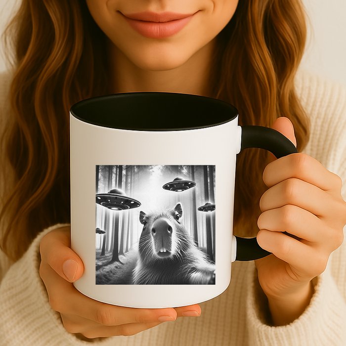 Funny Graphic Novelty Capybara Selfie With Ufo Weird Silly Mug