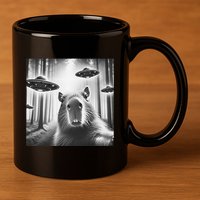 Funny Graphic Novelty Capybara Selfie With Ufo Weird Silly 11oz C Handle Ceramic Mug