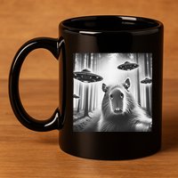 Funny Graphic Novelty Capybara Selfie With Ufo Weird Silly 11oz C Handle Ceramic Mug