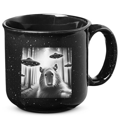 Funny Graphic Novelty Capybara Selfie With Ufo Weird Silly 15oz Campfire Ceramic Mug
