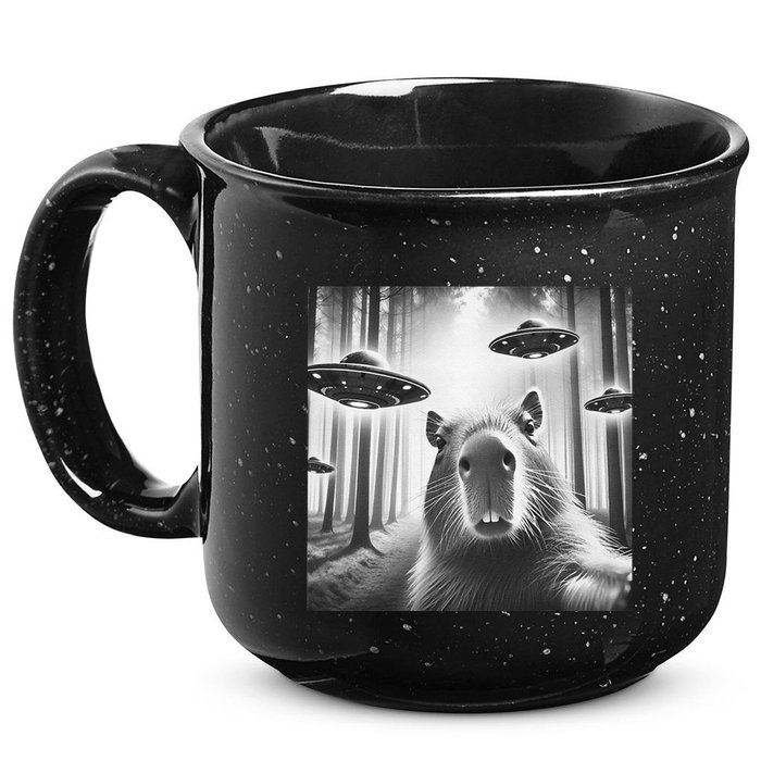 Funny Graphic Novelty Capybara Selfie With Ufo Weird Silly 15oz Campfire Ceramic Mug