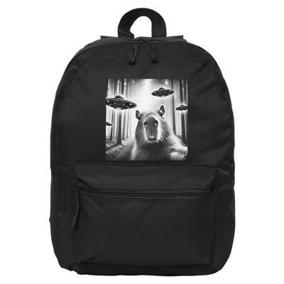 Funny Graphic Novelty Capybara Selfie With Ufo Weird Silly 16 in Basic Backpack