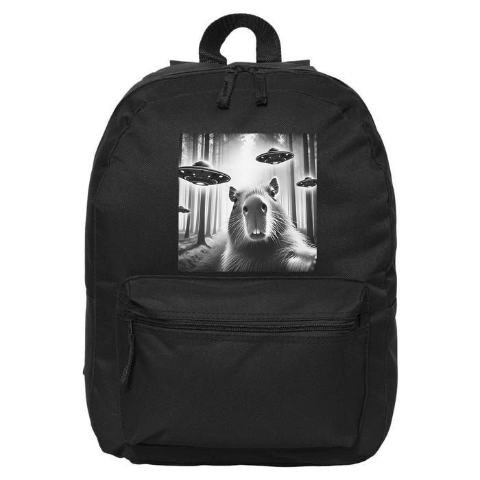 Funny Graphic Novelty Capybara Selfie With Ufo Weird Silly 16 in Basic Backpack