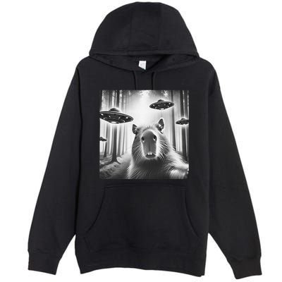 Funny Graphic Novelty Capybara Selfie With Ufo Weird Silly Premium Pullover Hoodie