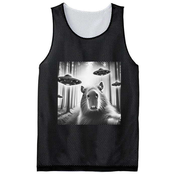 Funny Graphic Novelty Capybara Selfie With Ufo Weird Silly Mesh Reversible Basketball Jersey Tank