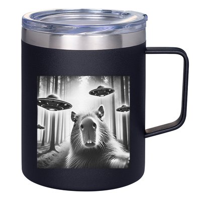 Funny Graphic Novelty Capybara Selfie With Ufo Weird Silly 12oz Stainless Steel Coffee Mug