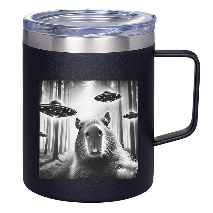 Funny Graphic Novelty Capybara Selfie With Ufo Weird Silly 12oz Stainless Steel Coffee Mug