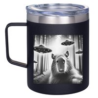 Funny Graphic Novelty Capybara Selfie With Ufo Weird Silly 12oz Stainless Steel Coffee Mug