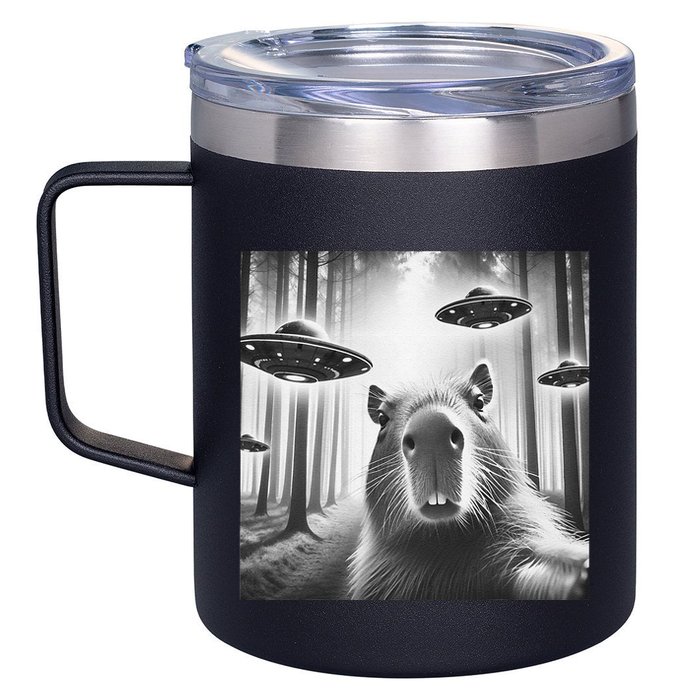 Funny Graphic Novelty Capybara Selfie With Ufo Weird Silly 12oz Stainless Steel Coffee Mug