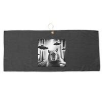 Funny Graphic Novelty Capybara Selfie With Ufo Weird Silly Large Microfiber Waffle Golf Towel