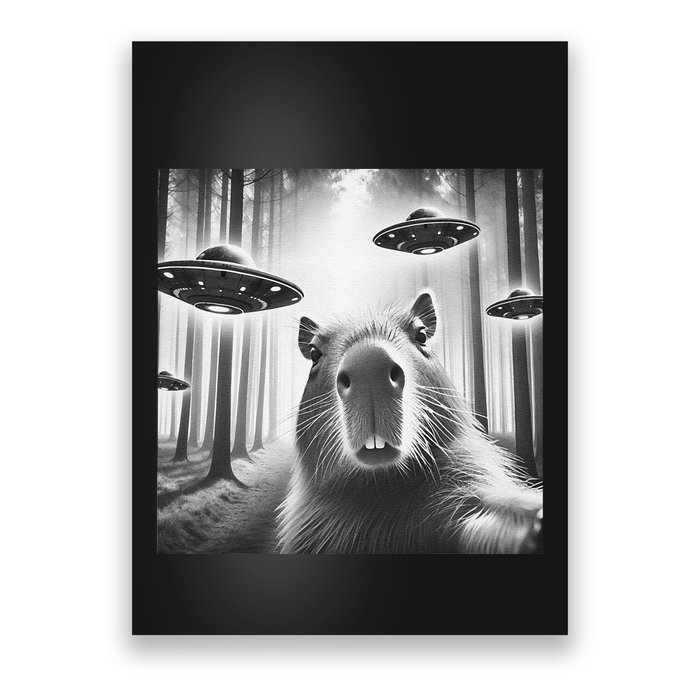 Funny Graphic Novelty Capybara Selfie With Ufo Weird Silly Poster