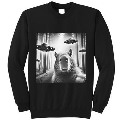 Funny Graphic Novelty Capybara Selfie With Ufo Weird Silly Tall Sweatshirt