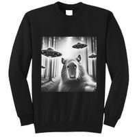 Funny Graphic Novelty Capybara Selfie With Ufo Weird Silly Tall Sweatshirt