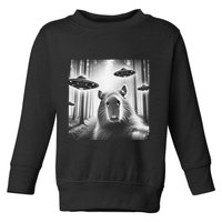 Funny Graphic Novelty Capybara Selfie With Ufo Weird Silly Toddler Sweatshirt