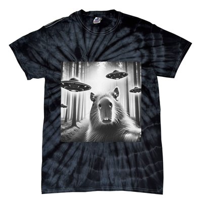 Funny Graphic Novelty Capybara Selfie With Ufo Weird Silly Tie-Dye T-Shirt