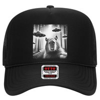 Funny Graphic Novelty Capybara Selfie With Ufo Weird Silly Hat