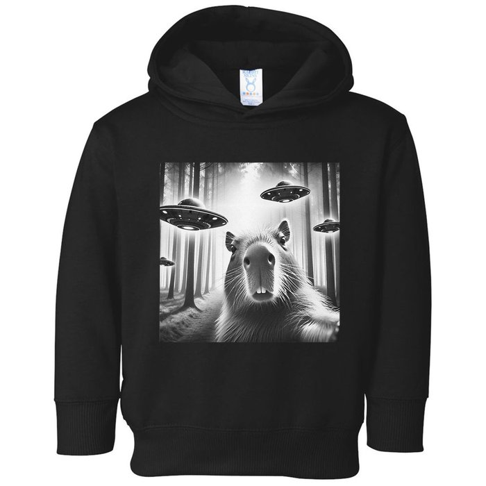 Funny Graphic Novelty Capybara Selfie With Ufo Weird Silly Toddler Hoodie