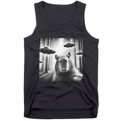 Funny Graphic Novelty Capybara Selfie With Ufo Weird Silly Tank Top