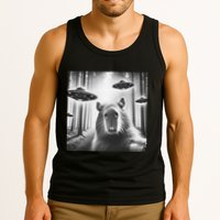 Funny Graphic Novelty Capybara Selfie With Ufo Weird Silly Tank Top