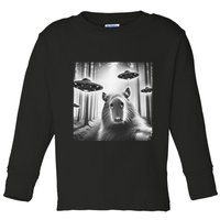 Funny Graphic Novelty Capybara Selfie With Ufo Weird Silly Toddler Long Sleeve Shirt