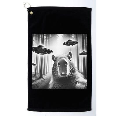 Funny Graphic Novelty Capybara Selfie With Ufo Weird Silly Golf Towel