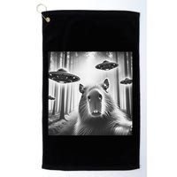 Funny Graphic Novelty Capybara Selfie With Ufo Weird Silly Golf Towel