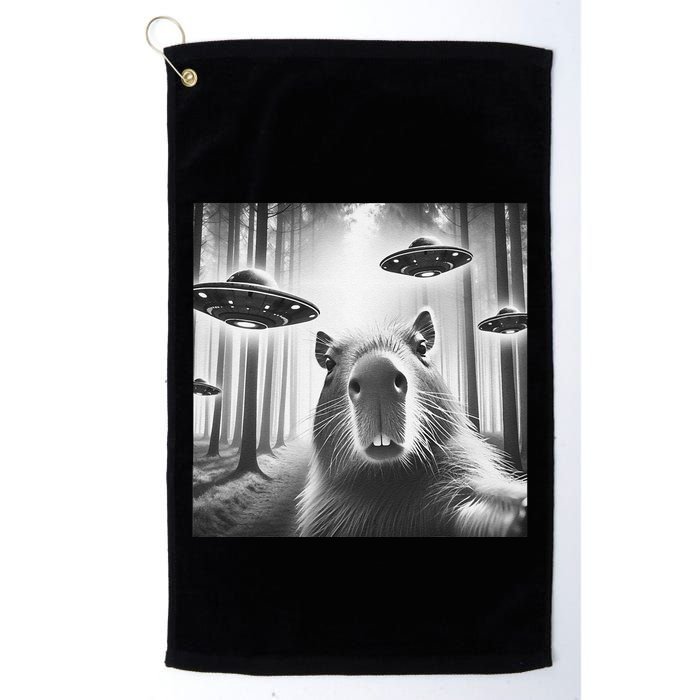 Funny Graphic Novelty Capybara Selfie With Ufo Weird Silly Golf Towel
