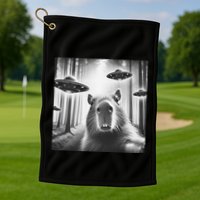 Funny Graphic Novelty Capybara Selfie With Ufo Weird Silly Golf Towel