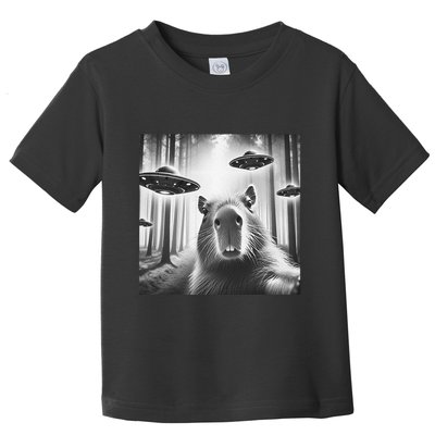 Funny Graphic Novelty Capybara Selfie With Ufo Weird Silly Toddler T-Shirt