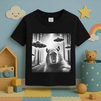 Funny Graphic Novelty Capybara Selfie With Ufo Weird Silly Toddler T-Shirt