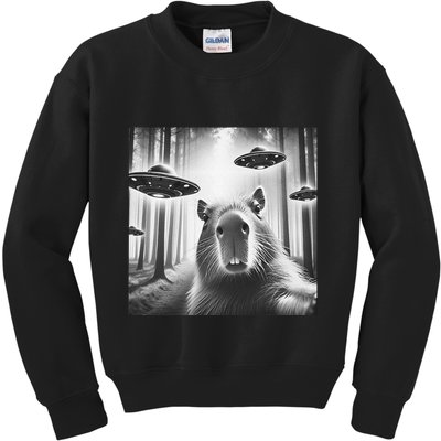 Funny Graphic Novelty Capybara Selfie With Ufo Weird Silly Kids Sweatshirt