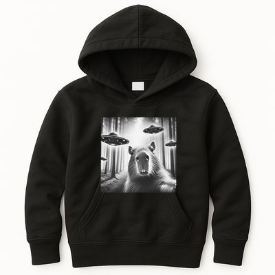 Funny Graphic Novelty Capybara Selfie With Ufo Weird Silly Kids Hoodie