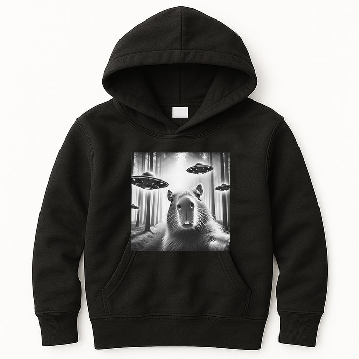 Funny Graphic Novelty Capybara Selfie With Ufo Weird Silly Kids Hoodie