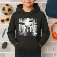 Funny Graphic Novelty Capybara Selfie With Ufo Weird Silly Kids Hoodie