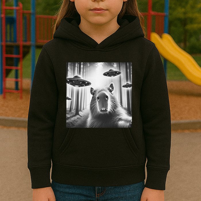 Funny Graphic Novelty Capybara Selfie With Ufo Weird Silly Kids Hoodie