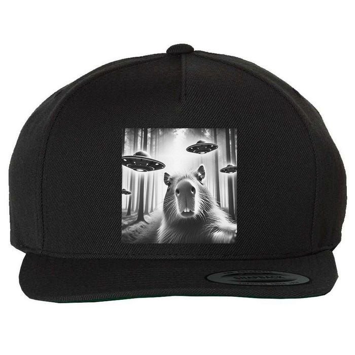 Funny Graphic Novelty Capybara Selfie With Ufo Weird Silly Wool Snapback Cap