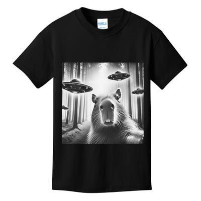 Funny Graphic Novelty Capybara Selfie With Ufo Weird Silly Kids T-Shirt