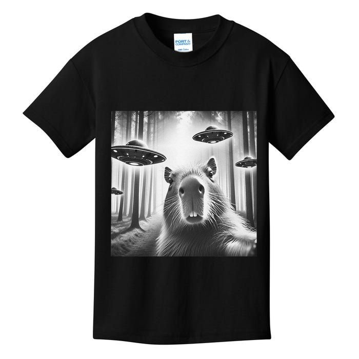 Funny Graphic Novelty Capybara Selfie With Ufo Weird Silly Kids T-Shirt