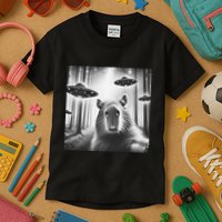 Funny Graphic Novelty Capybara Selfie With Ufo Weird Silly Kids T-Shirt