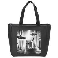 Funny Graphic Novelty Capybara Selfie With Ufo Weird Silly Zip Tote Bag