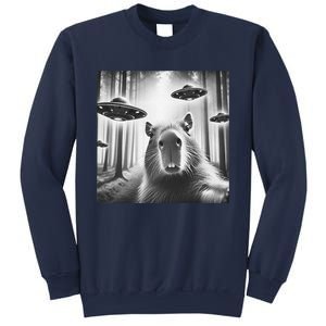 Funny Graphic Novelty Capybara Selfie With Ufo Weird Silly Sweatshirt