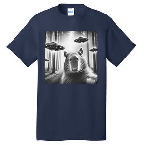 Funny Graphic Novelty Capybara Selfie With Ufo Weird Silly Tall T-Shirt