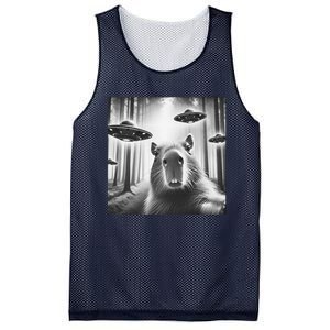 Funny Graphic Novelty Capybara Selfie With Ufo Weird Silly Mesh Reversible Basketball Jersey Tank