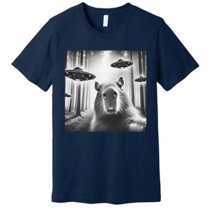 Funny Graphic Novelty Capybara Selfie With Ufo Weird Silly Premium T-Shirt